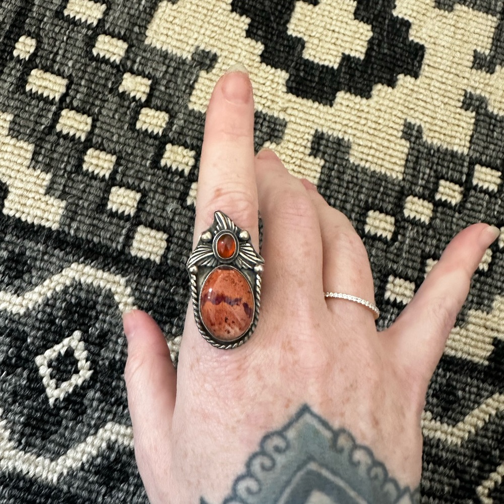 Silver and Orange Stone Ring